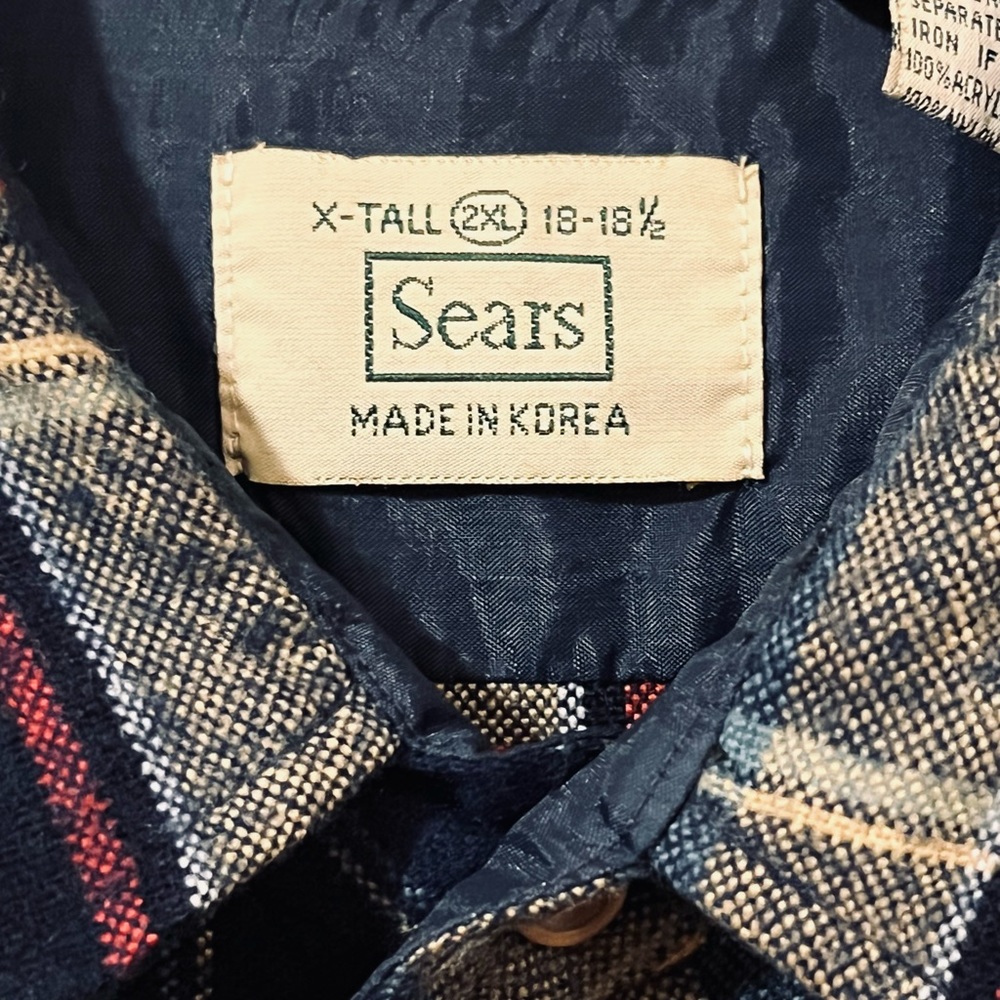 Vintage Sears Button Down Shirt Men’s 2XL Tall Plaid Flannel Western Streetwear - Picture 8 of 10